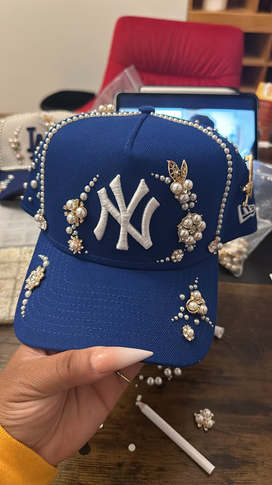 Blue NY Pearl & Diamond Clustered Snapback