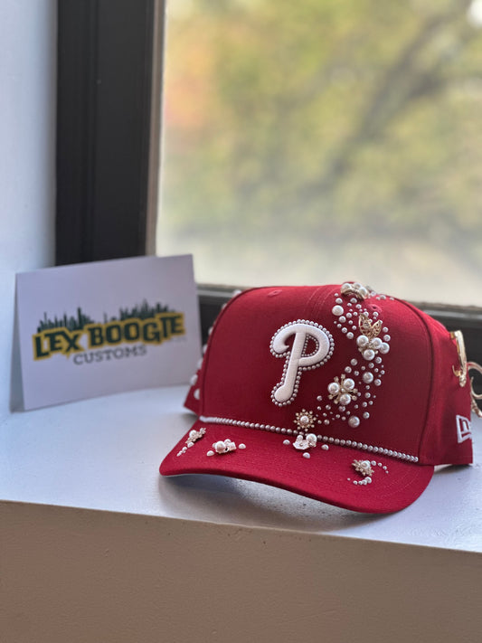 Red Phillies Pearl & Diamond Clustered Snapback